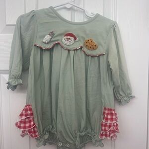 Green and Red Kids One Piece with Santa Design